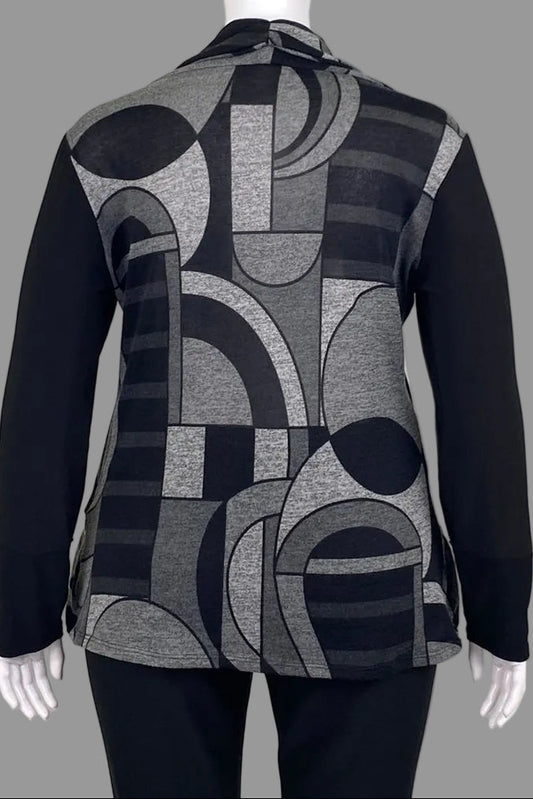 Back view of black Frank Lyman Abstract Cowl Neck Top in Midsize XL