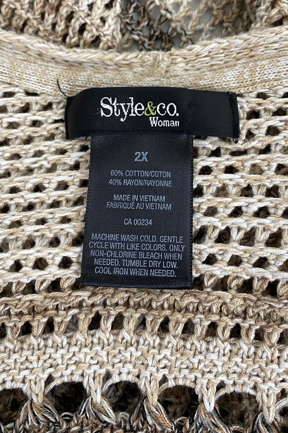 Style & Co. Open Knit Neutral Cardigan - Size 2X