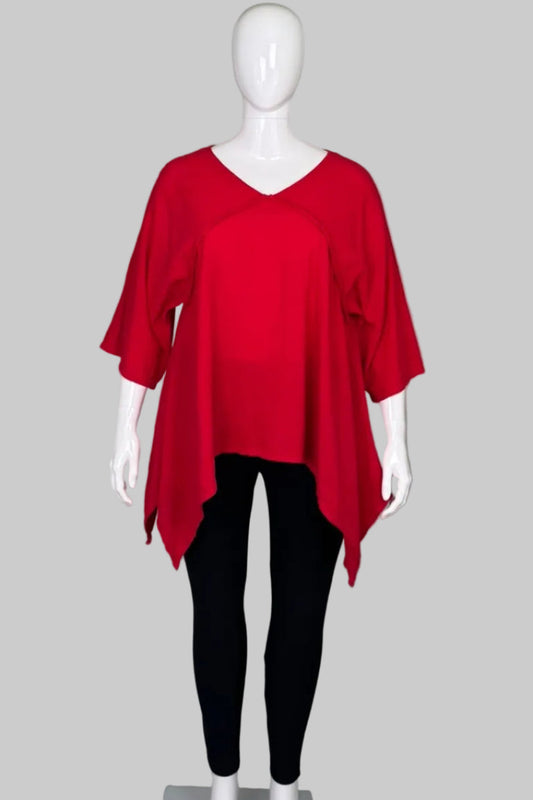 ABACÁ 100% Cotton Red Asymmetrical Tunic Top - Size 1X / XXL