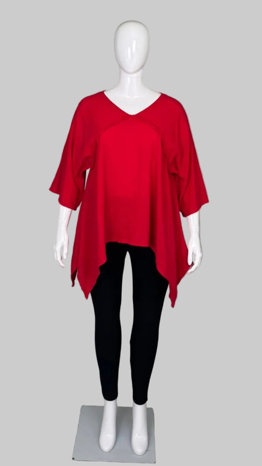 ABACÁ 100% Cotton Red Asymmetrical Tunic Top - Size 1X / XXL