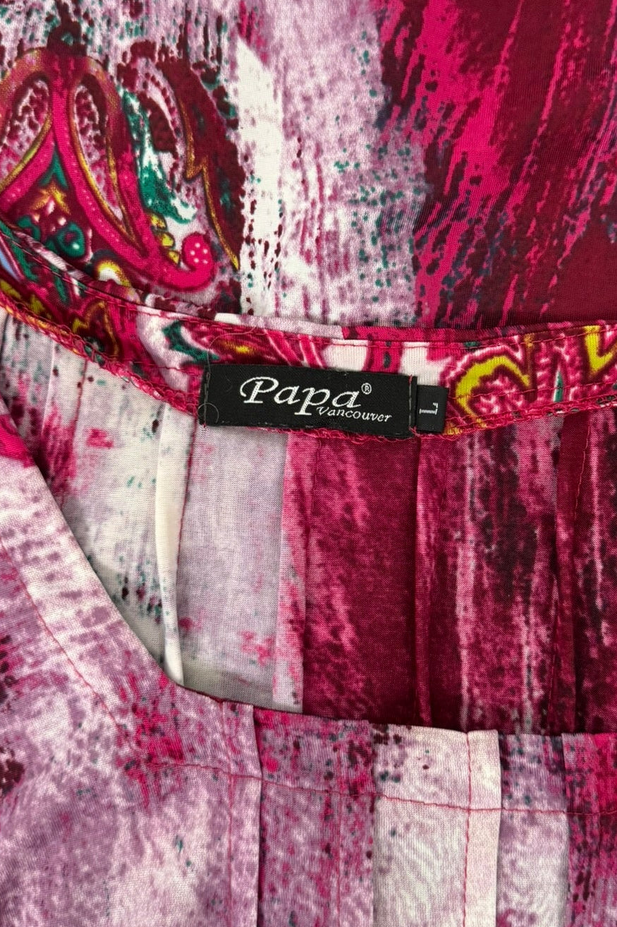 Papa Vancouver Fuchsia & Green Pleated Dress - Size L