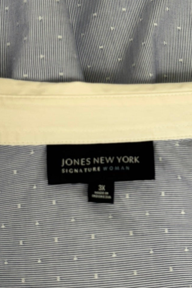 Jones New York Blue and White Cotton Shirt - Plus Size 3X