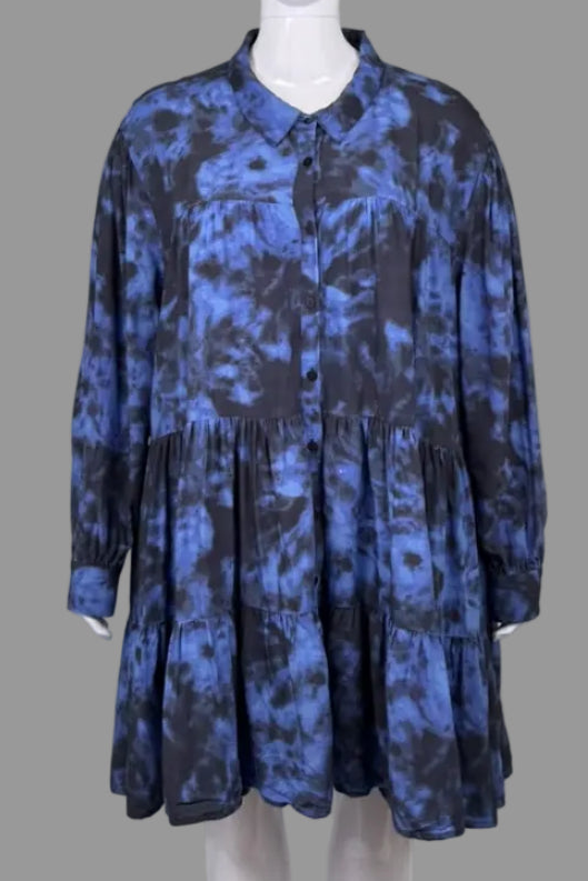 Guillaume Blue Tiered Button-Down Dress - Size 3X