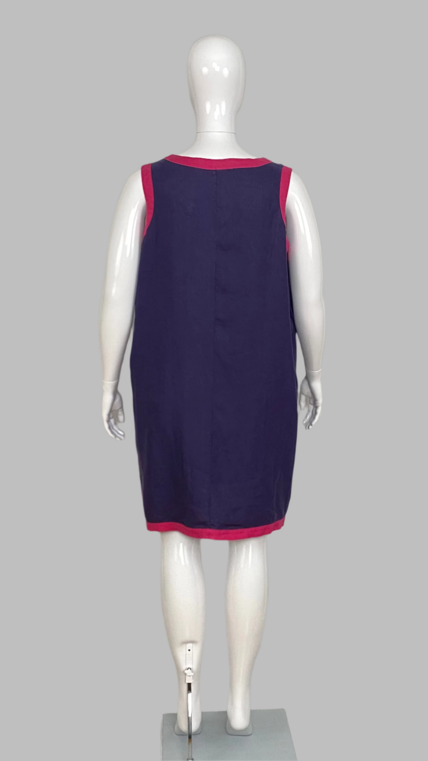 Back view of the Sigrid Olsen purple linen sleeveless dress in Plus Size 1X