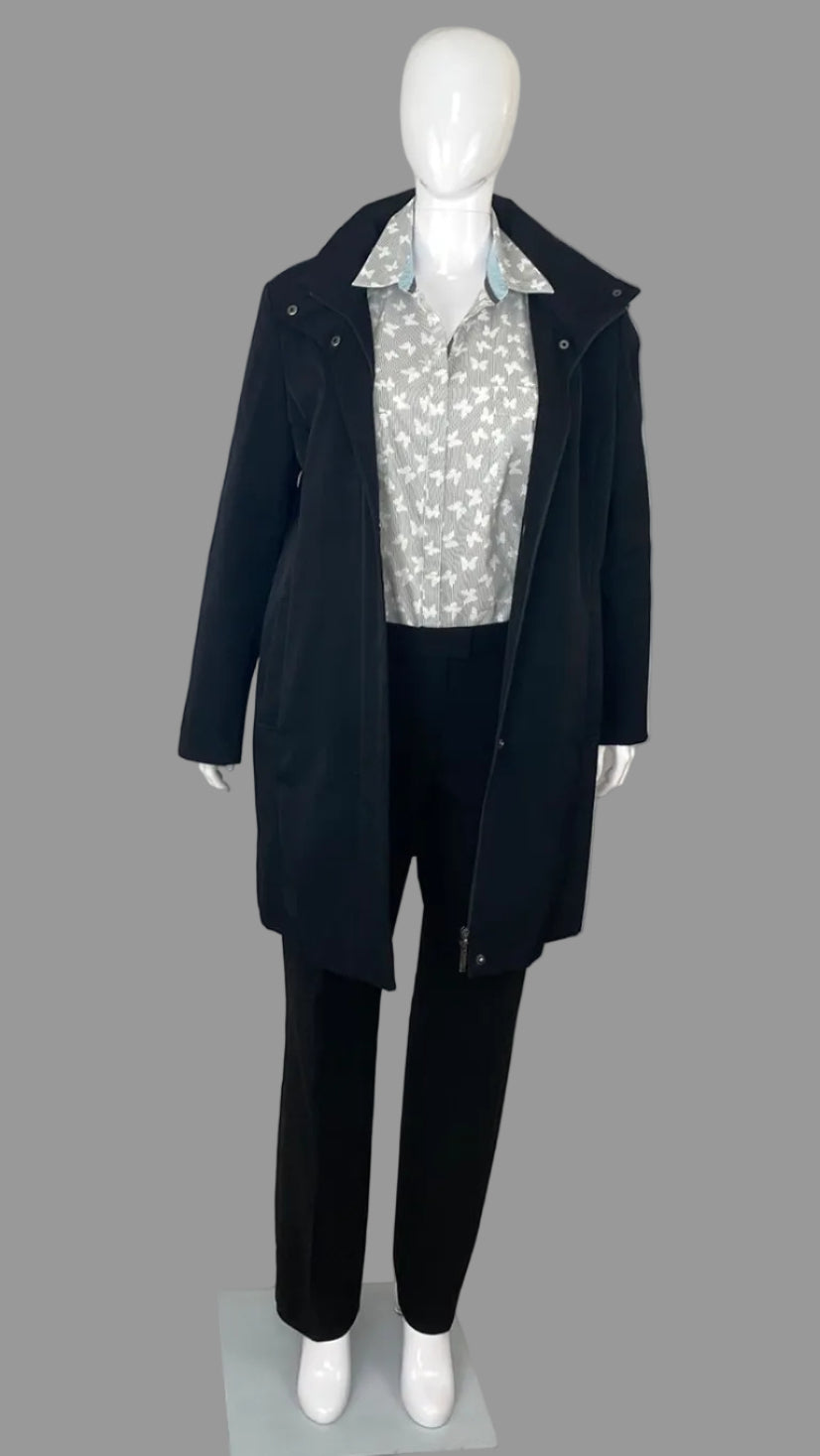 Front view Olsen Europe Lisa Black Pants styled with Olsen Europe Button down shirt 