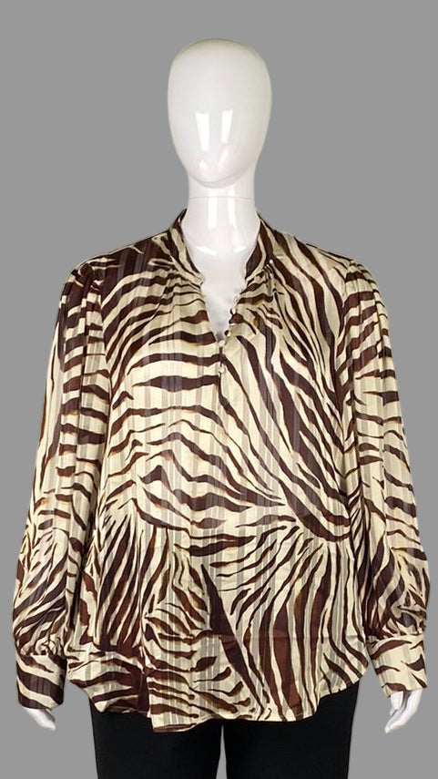 Front view of Melanie Lyne Animal Print Blouse  in Plus Size 20