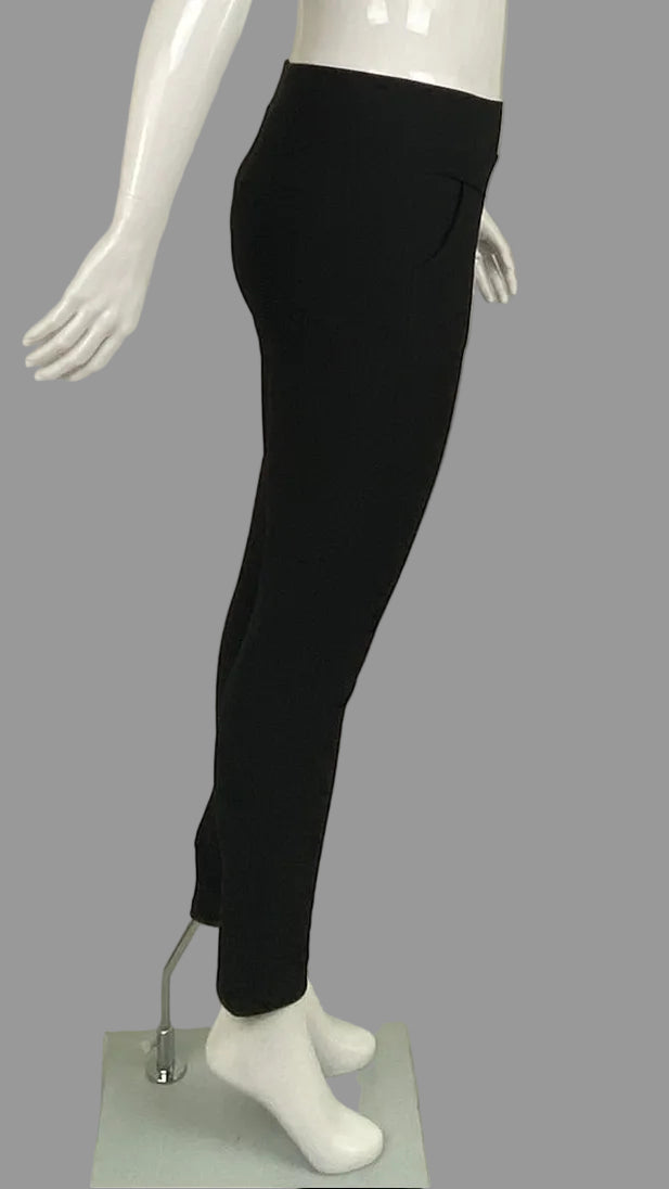 Side view of Maze Collection black comfort stretch pants - plus size 1X