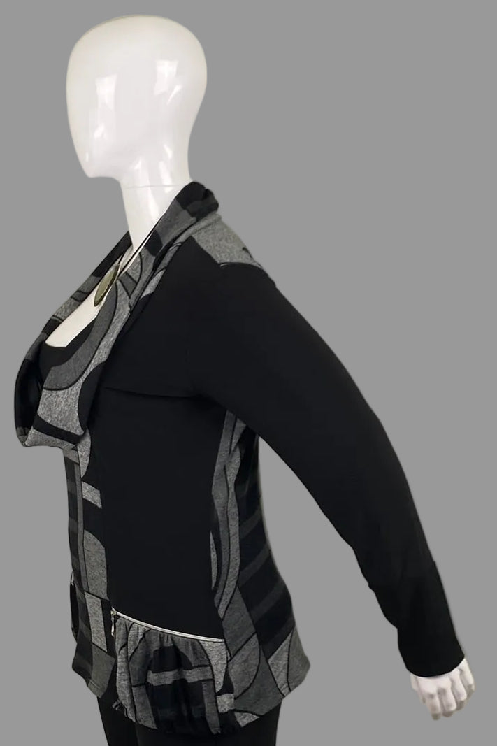 Side view of black Frank Lyman Abstract Cowl Neck Top  in Midsize XL