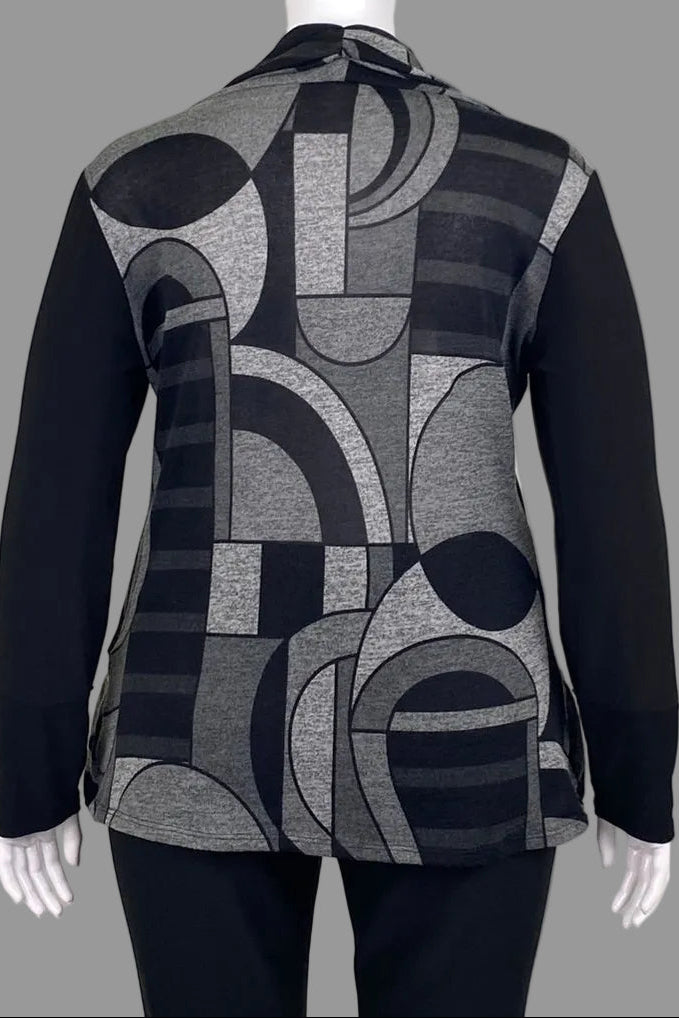 Back view of black Frank Lyman Abstract Cowl Neck Top  in Midsize XL