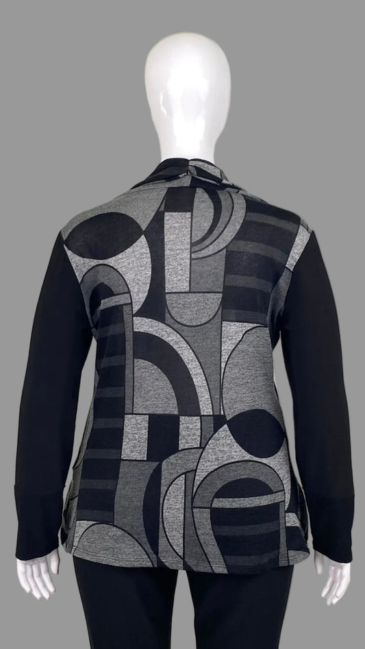 Back view of black Frank Lyman Abstract Cowl Neck Top  in Midsize XL