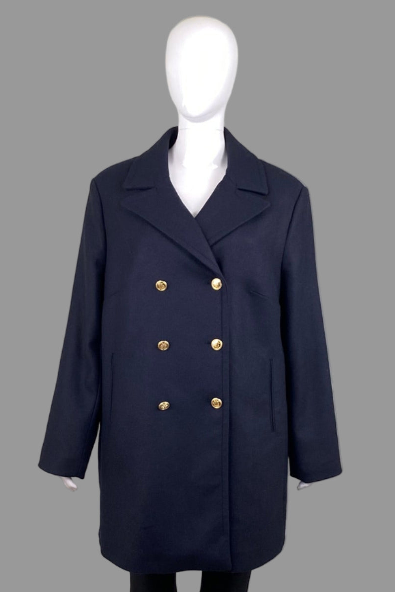 Mango Recycled Italian Wool Navy Double Breasted Coat - Size 3XL