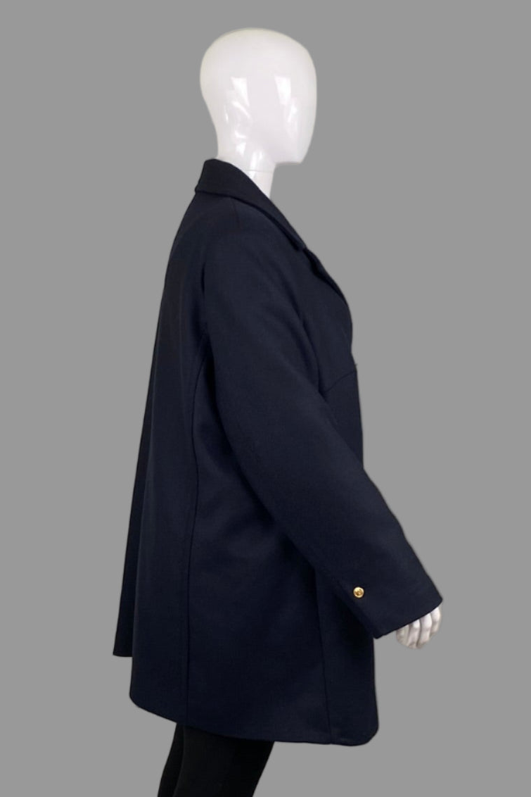 Mango Recycled Italian Wool Navy Double Breasted Coat - Size 3XL