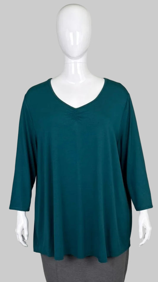 Front view of Blue Sky Teal Green Bamboo Tunic Top in Size 2X