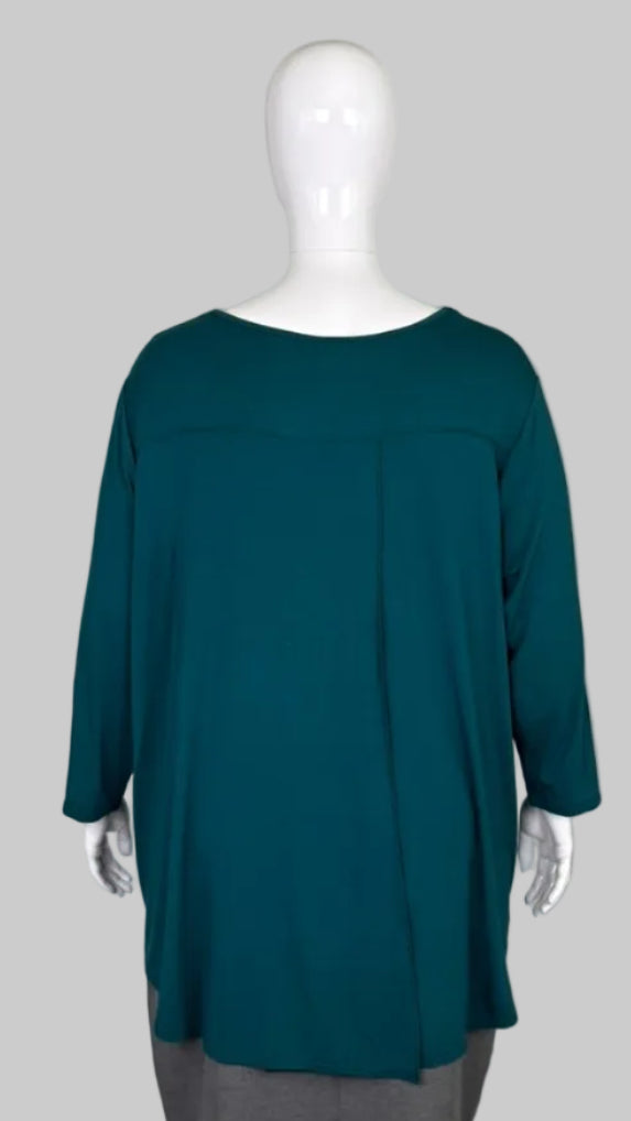 Back view of Blue Sky Teal Green Bamboo Tunic Top in Size 2X