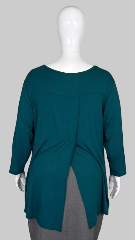 Back view of Blue Sky Teal Green Bamboo Tunic Top in Size 2X