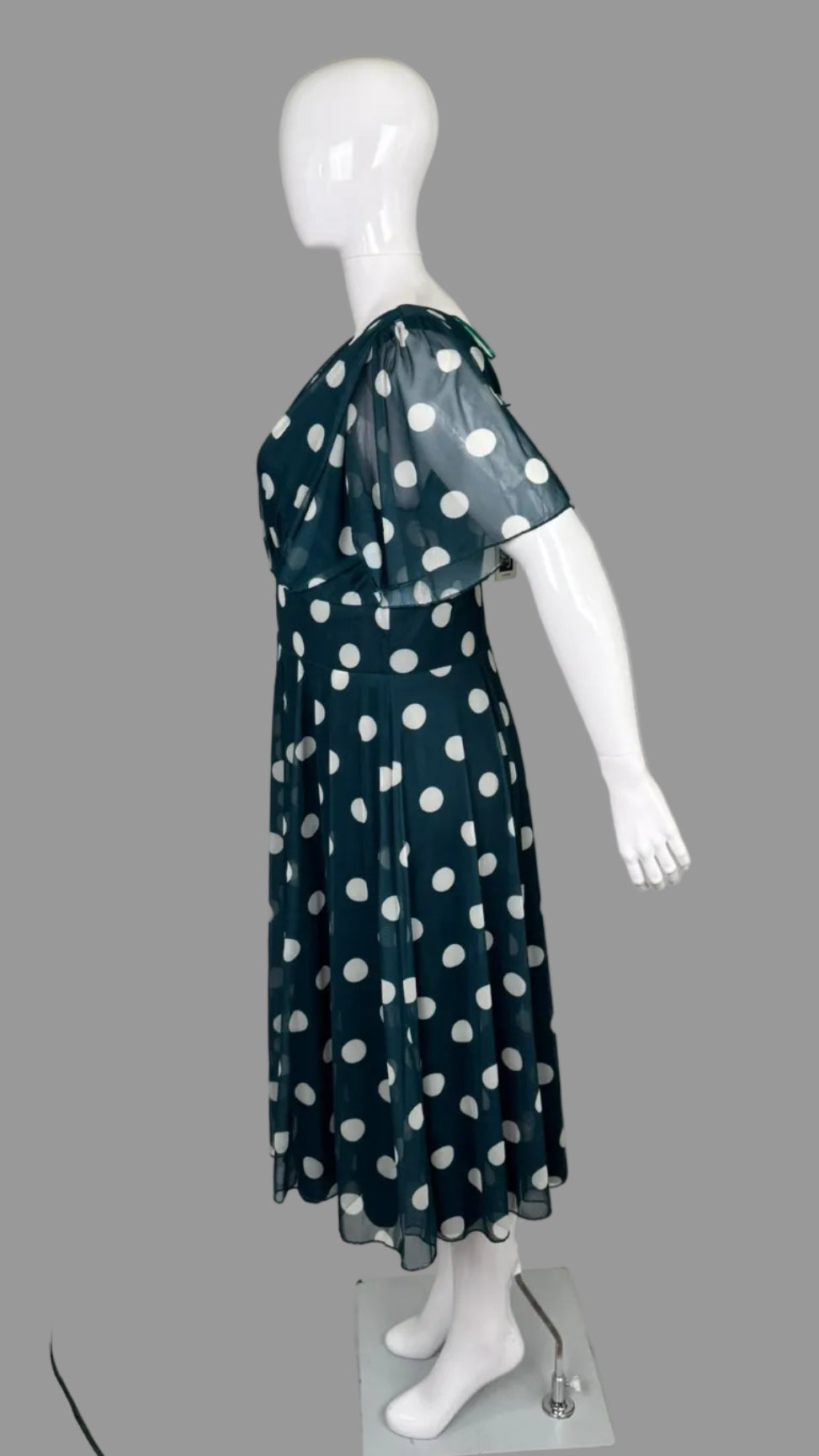 Side view of Scarlett & Jo Teal Lollidot Victoria Dress  in Plus Size 22