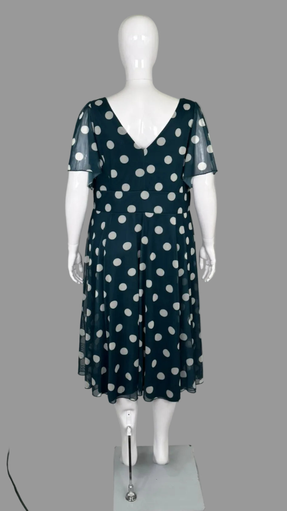 Back view of Scarlett & Jo Teal Lollidot Victoria Dress  in Plus Size 22