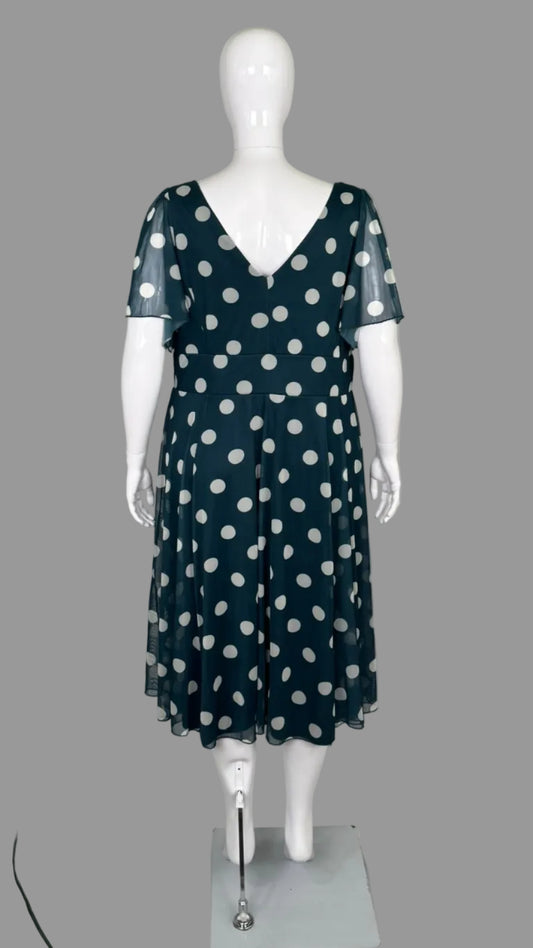 Back view of Scarlett & Jo Teal Lollidot Victoria Dress  in Plus Size 22