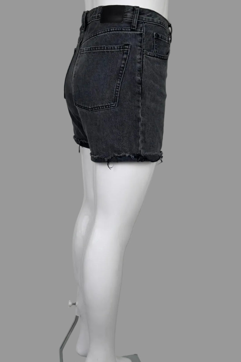Side view of "The Denim Short" from  Everlane in grey, organic cotton, size L.