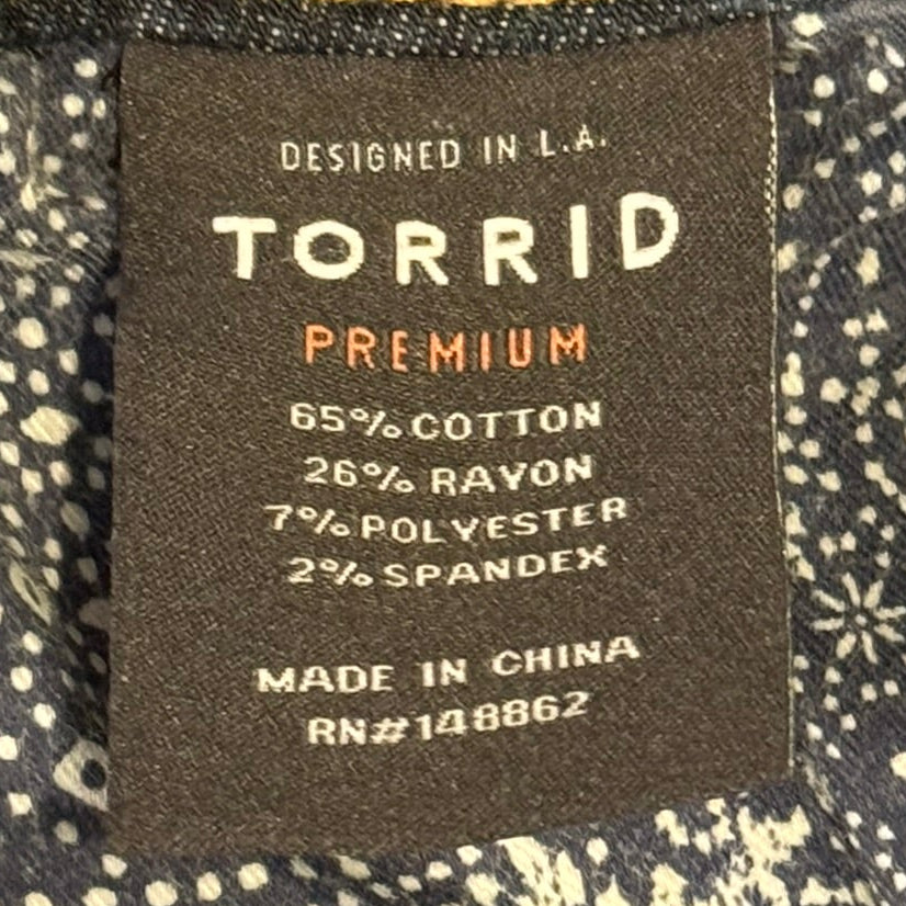Label of Torrid Premium Stretch Jegging  in Dark Wash  and Plus Size 30R