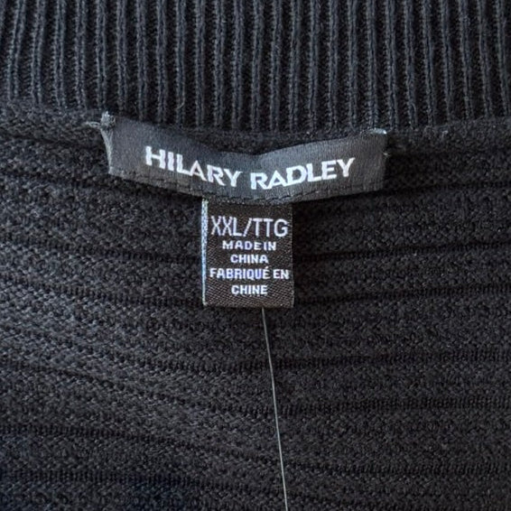 Product tag and label for the Hilary Radley Mixed Media Black Sweater in Size XXL