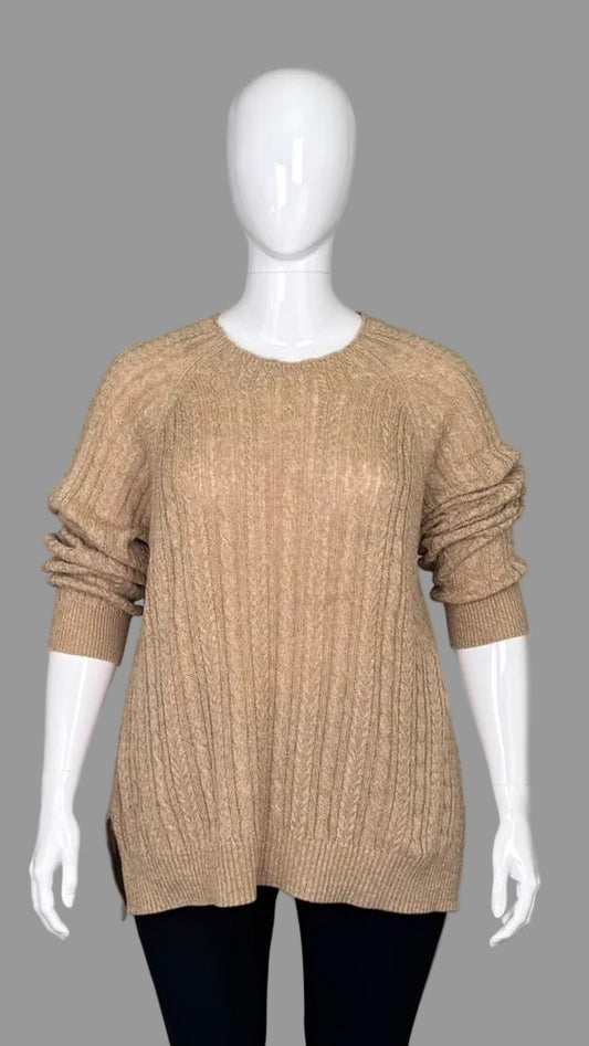 Front view of bleu gray Cable Knit Gold Sweater in Midsize XL