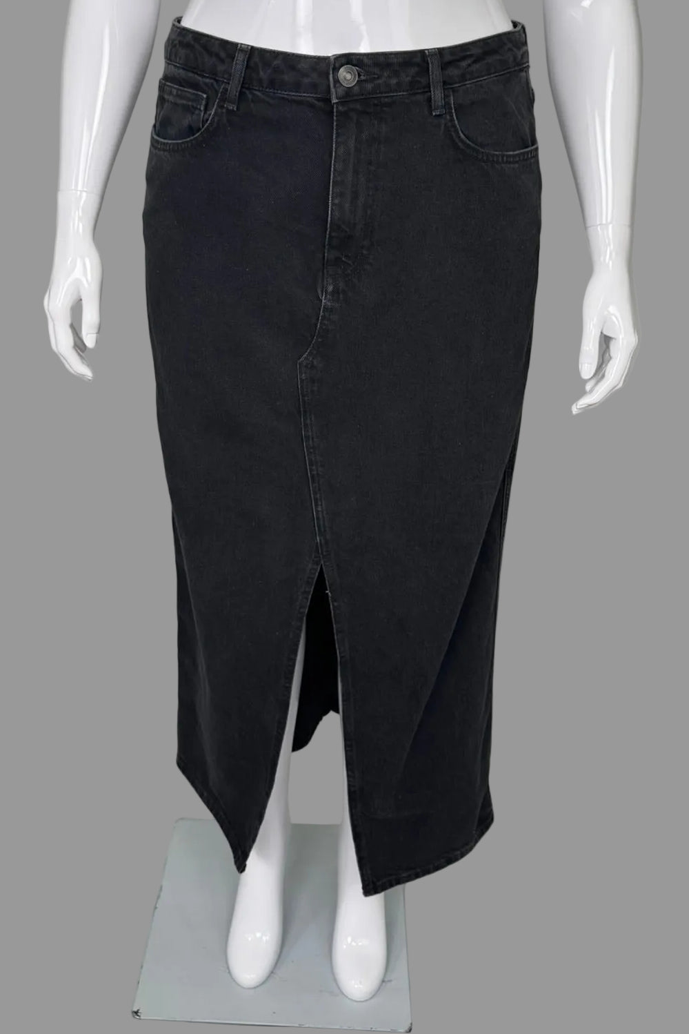 Mango MNG Black Slit Denim Maxi Skirt - Size XL