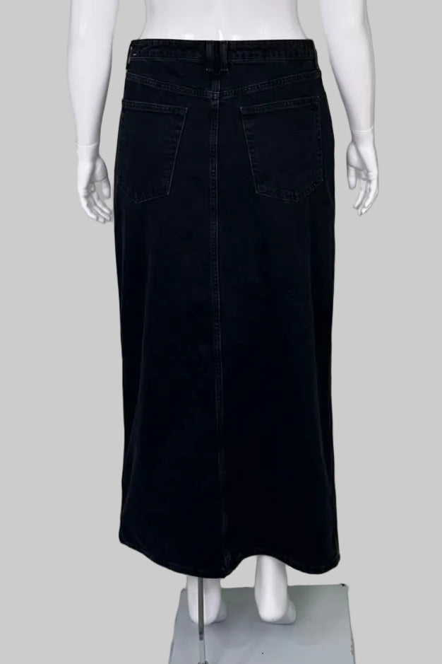Mango MNG Black Slit Denim Maxi Skirt - Size XL