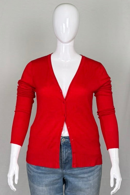 Front view of Grace Fashions Vibrant Red Knit Cardigan in Midsize 14