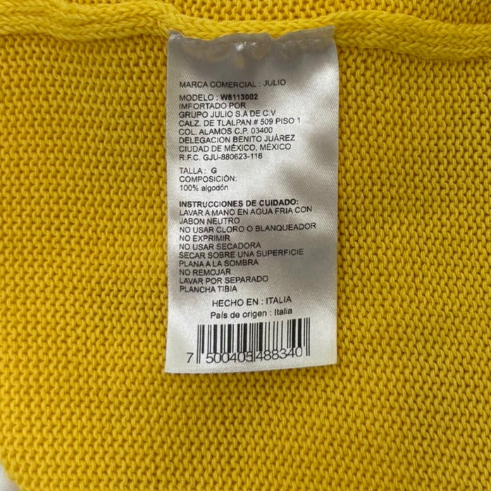 Julio 100% Italian Cotton Yellow Lace Detail Sweater-Size L