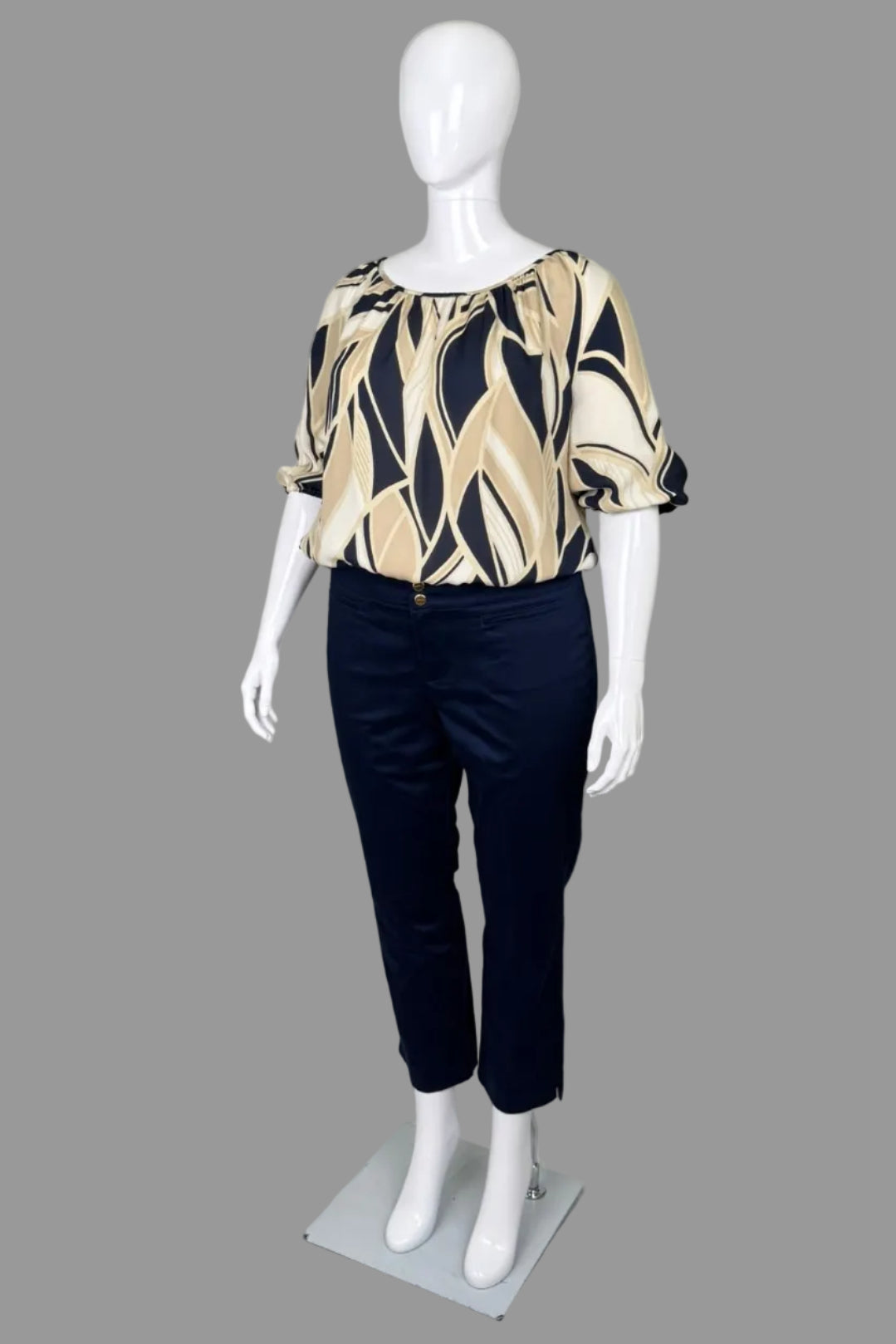 Lauren Ralph Lauren Petite Navy Blue Pants Size 14P styled with Anne Klein silk blouse size petite Large.