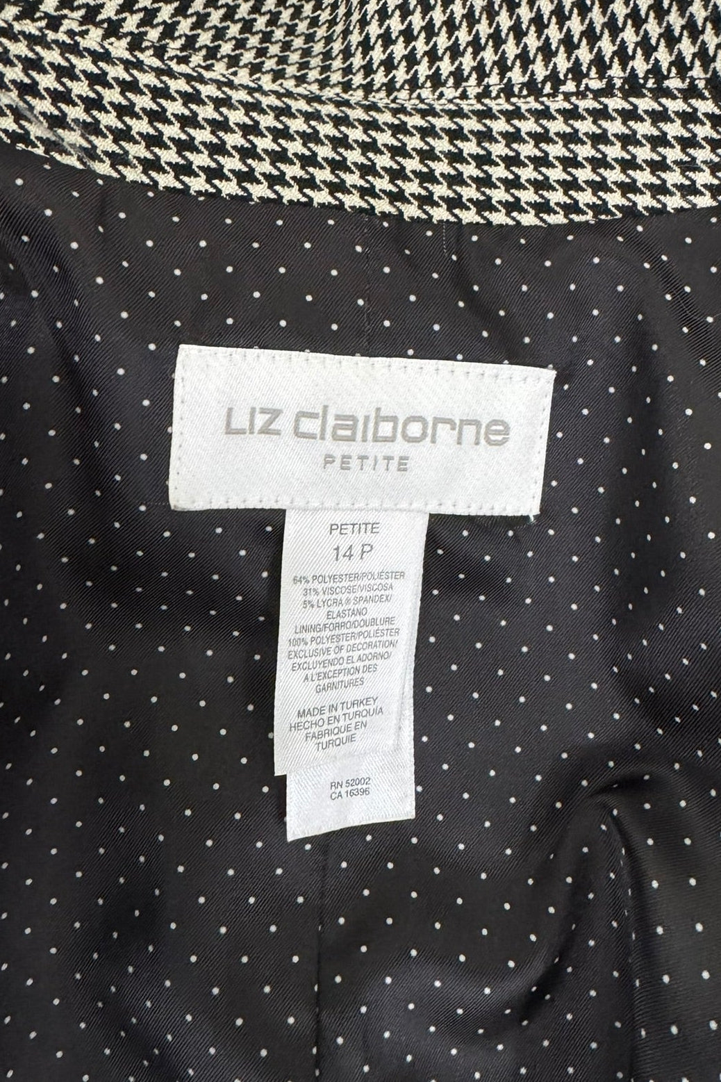 Liz Claiborne Petite Tailored Houndstooth Blazer - Size 14P