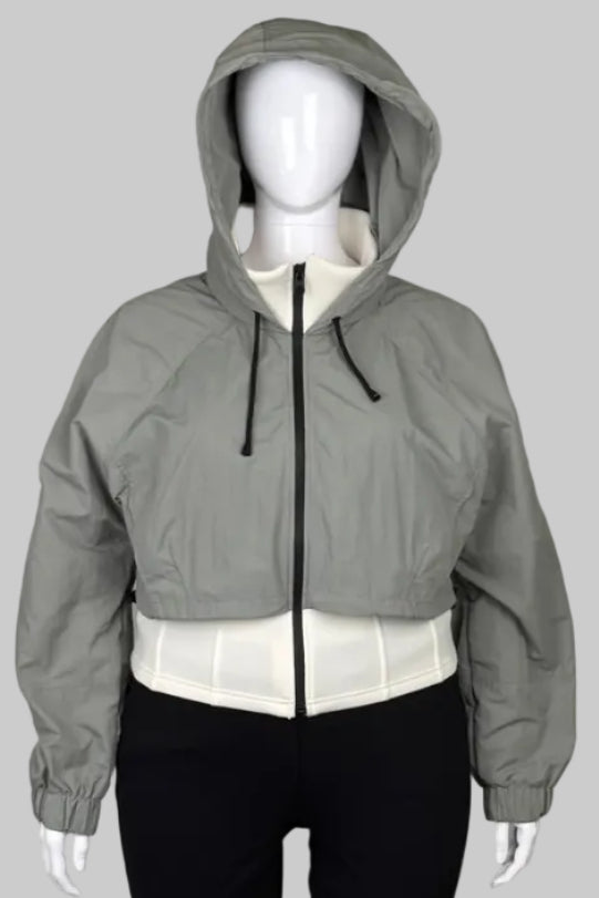 Zara Grey/Ecru Contrast Neoprene Effect Jacket - XL