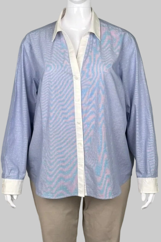 Jones New York Blue and White Cotton Shirt - Plus Size 3X