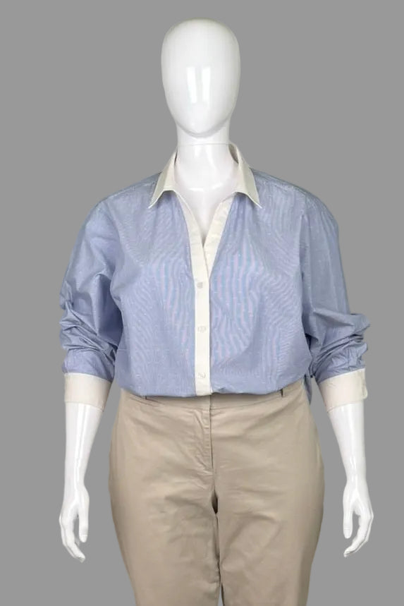 Jones New York Blue and White Cotton Shirt - Plus Size 3X