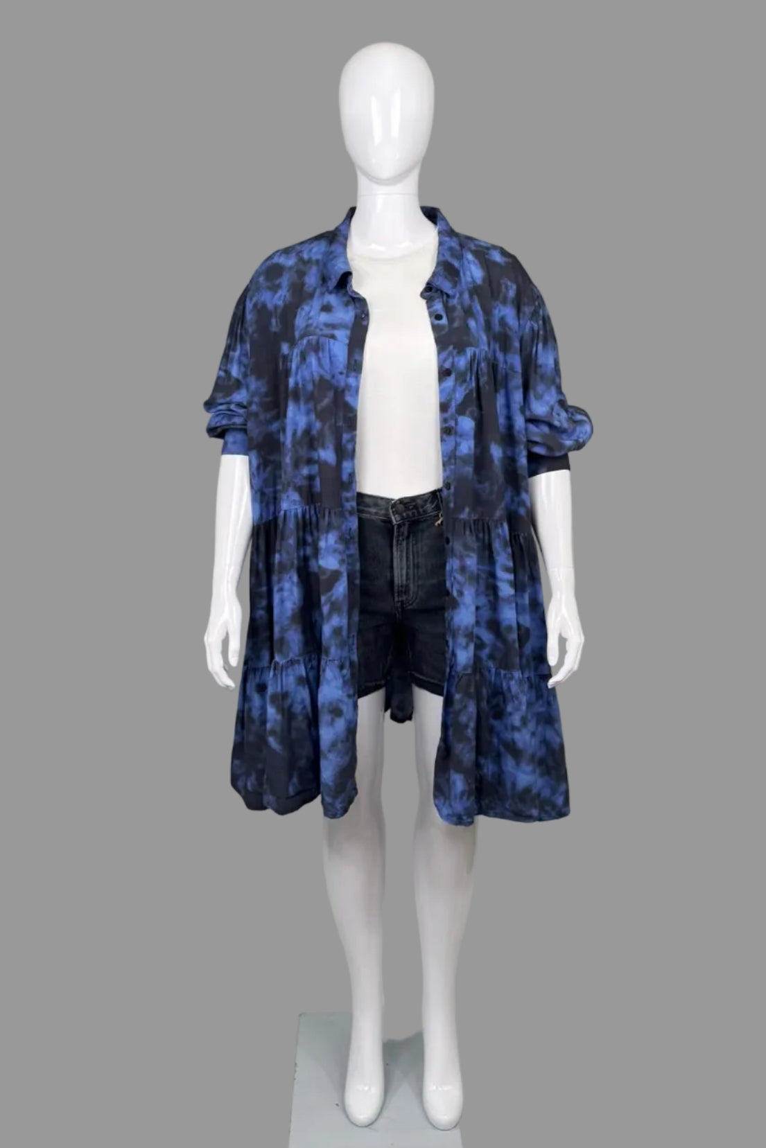 Guillaume Blue Tiered Button-Down Dress - Size 3X
