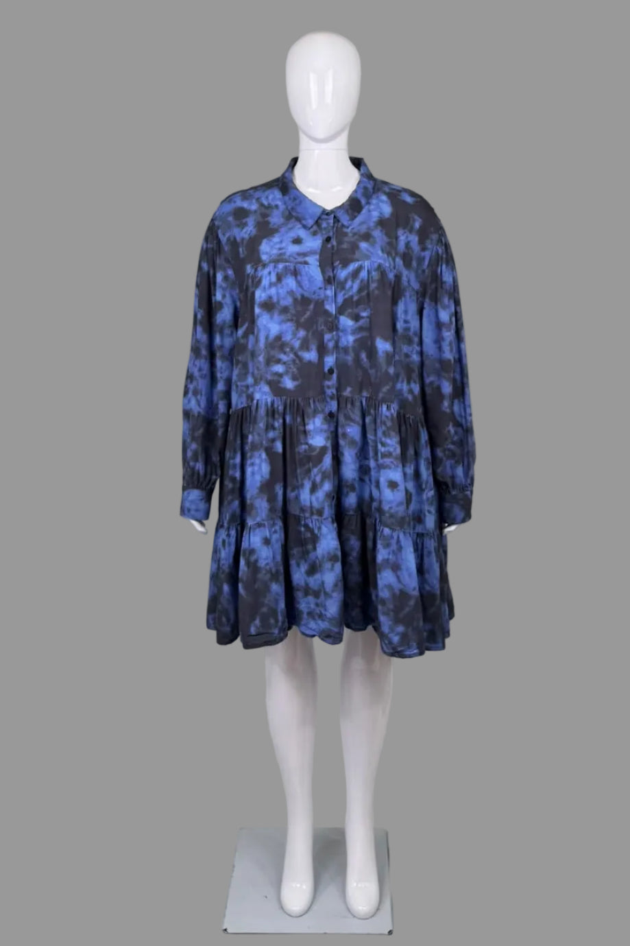 Guillaume Blue Tiered Button-Down Dress - Size 3X