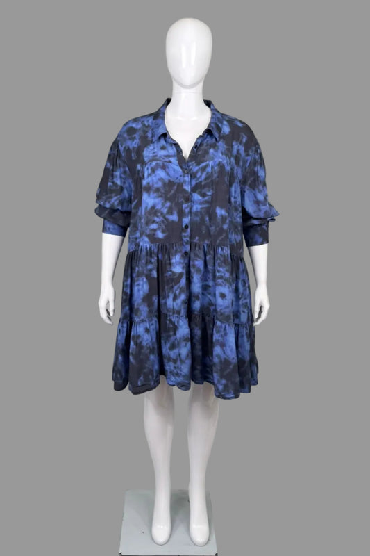 Guillaume Blue Tiered Button-Down Dress - Size 3X
