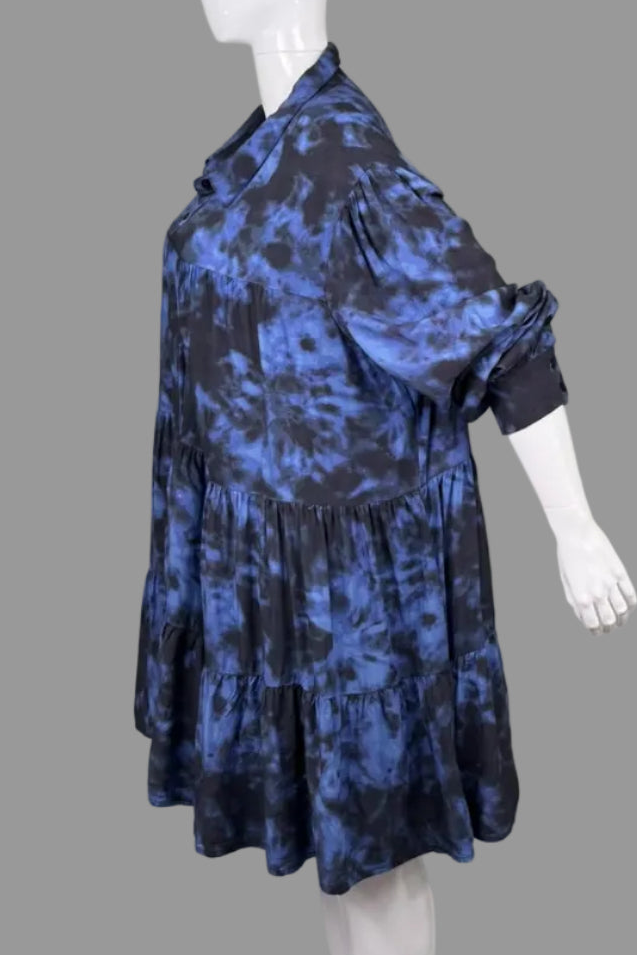 Guillaume Blue Tiered Button-Down Dress - Size 3X