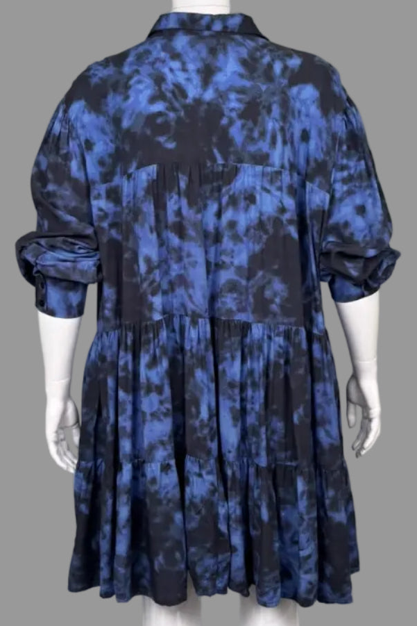 Guillaume Blue Tiered Button-Down Dress - Size 3X