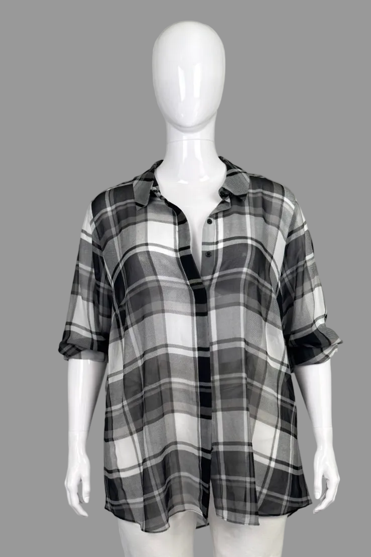 Lane Bryant Light Black and White Plaid Blouse - Size 22/24