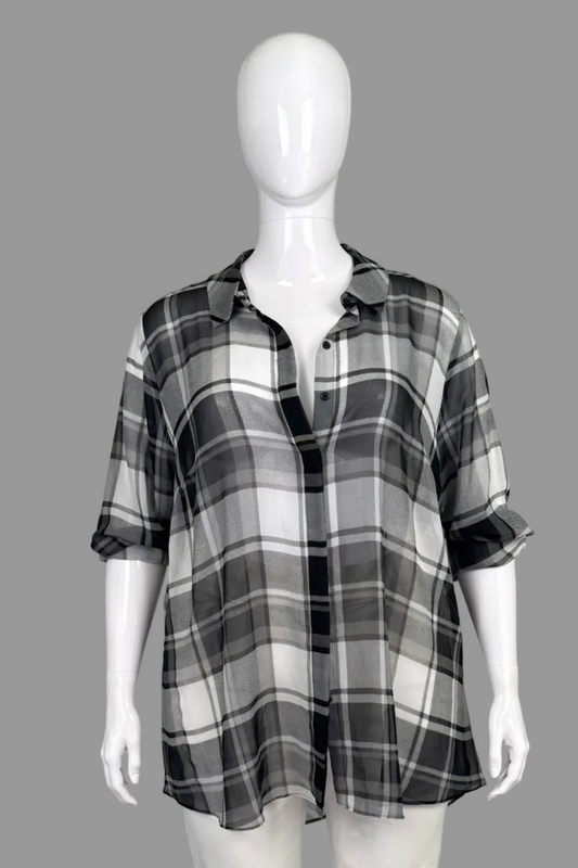 Lane Bryant Light Black and White Plaid Blouse - Size 22/24