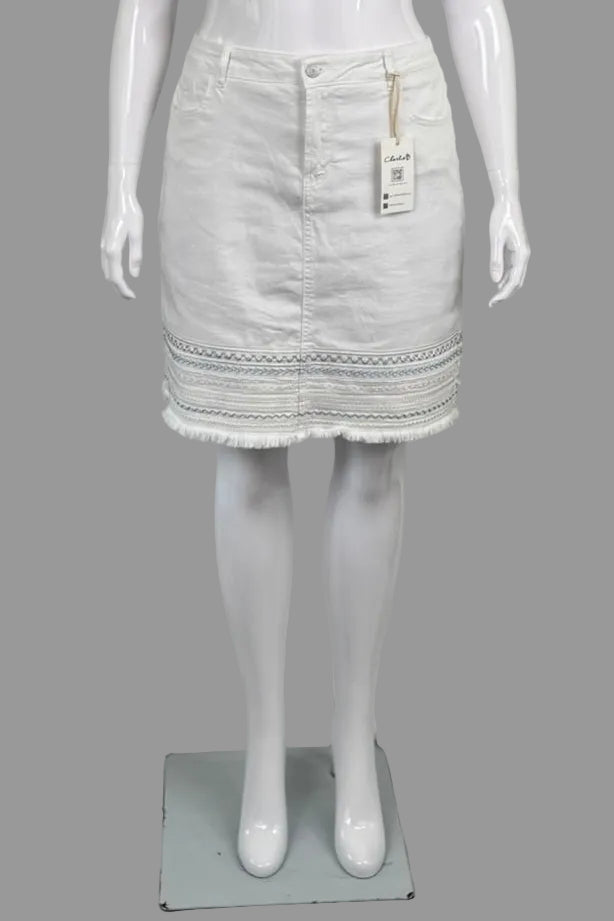 Charlie B White Embroidered Hem Denim Skort - Size 16