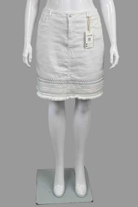 Charlie B White Embroidered Hem Denim Skort - Size 16