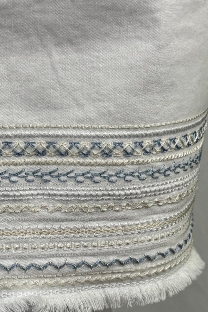 Charlie B White Embroidered Hem Denim Skort - Size 16