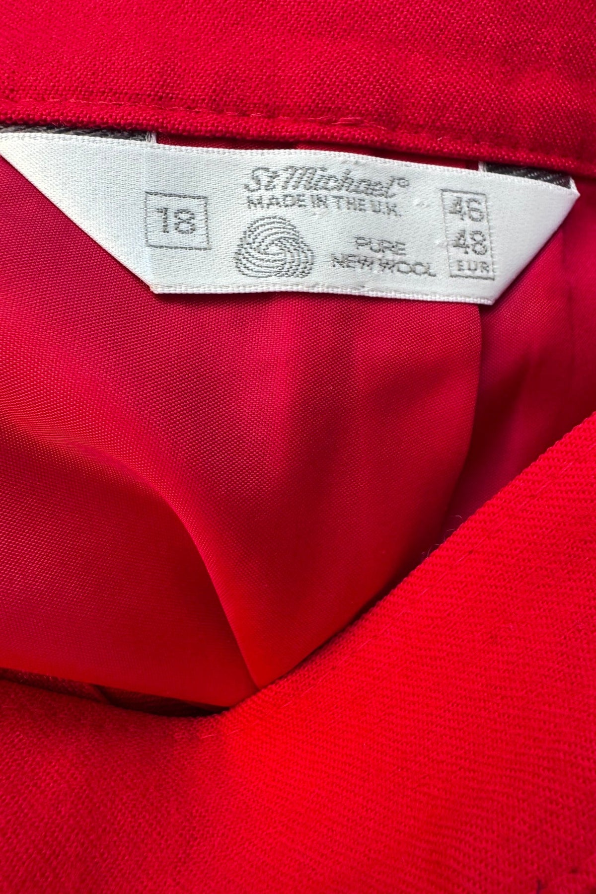 Vintage St Michael UK Pure New Wool Red Pencil Skirt - Size 14
