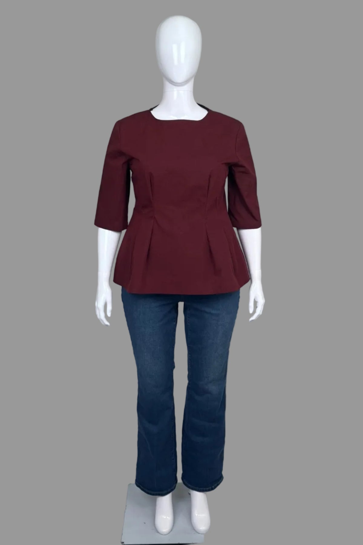 Zara Burgundy Structured Pleated Peplum Top - Size XL