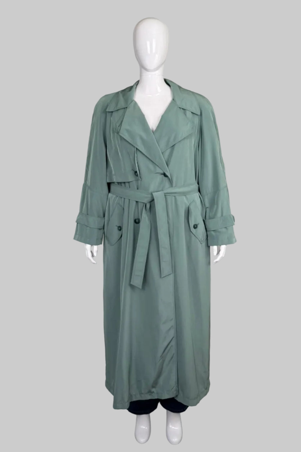 UTEX Vintage Sage Green Longline Duster Trench Coat - Size 20W