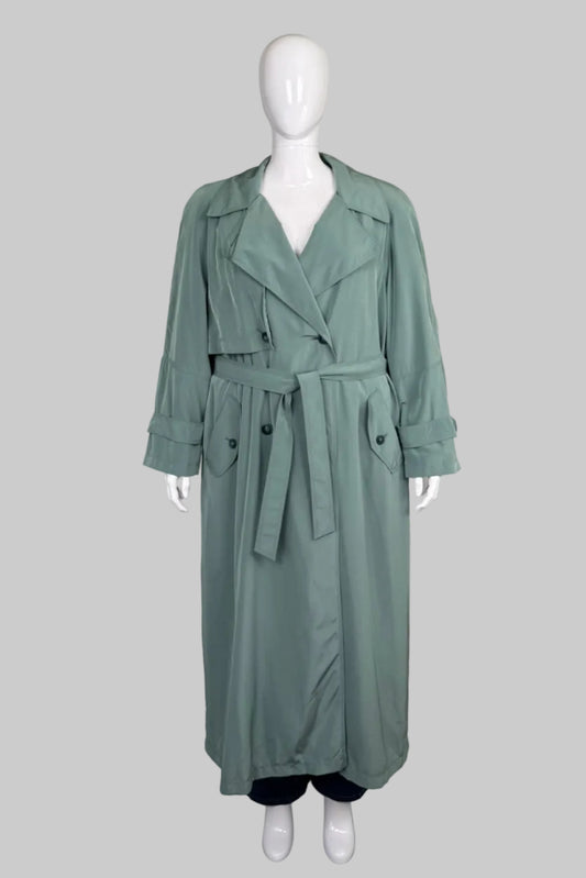 UTEX Vintage Sage Green Longline Duster Trench Coat - Size 20W