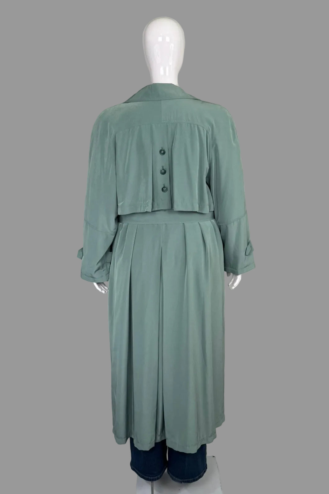 UTEX Vintage Sage Green Longline Duster Trench Coat - Size 20W